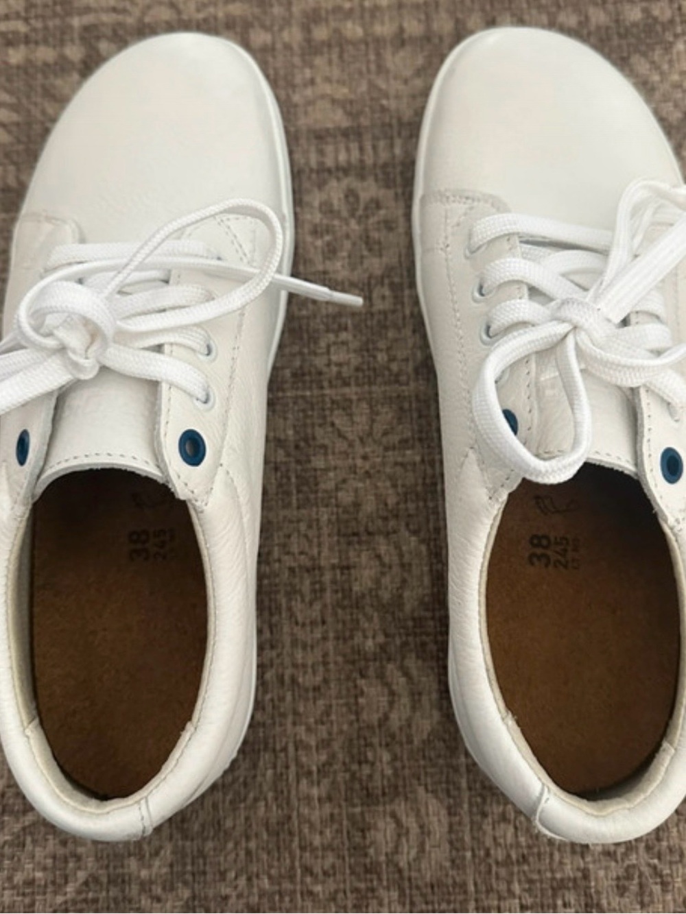 Birkenstock White Lace-Up Sneakers with Blue Eyelets Certified Non-Slip